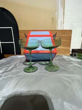 Round House Green Coupe Glasses, Set of 2